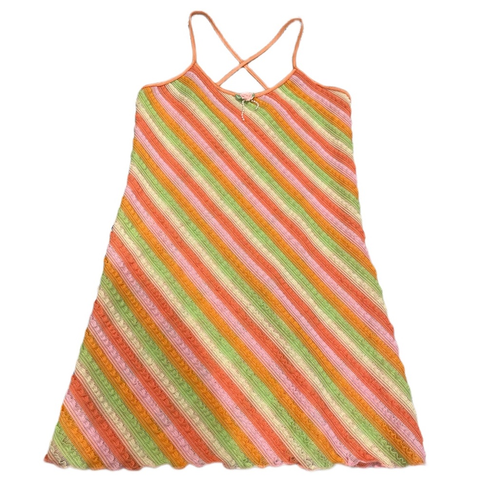 Striped Pink Orange Yellow Green Crossback Mini Dress